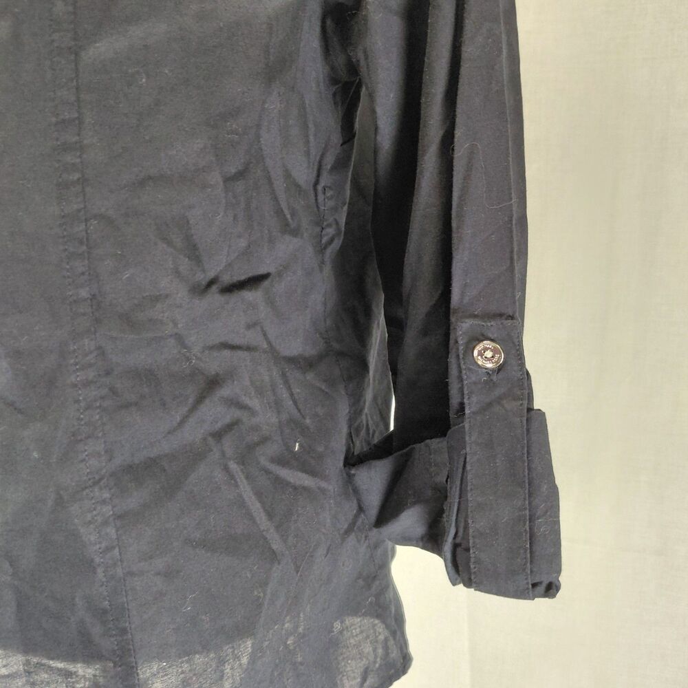 Michael Kors Button-up Rolled Sleeve Blouse Navy Silver Buttons Sz XL - Picture 6 of 9